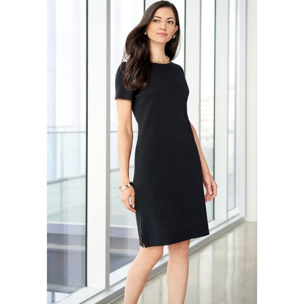 Ming Wang Dress L Large Black Short Sleeve Stretch Career Church $245